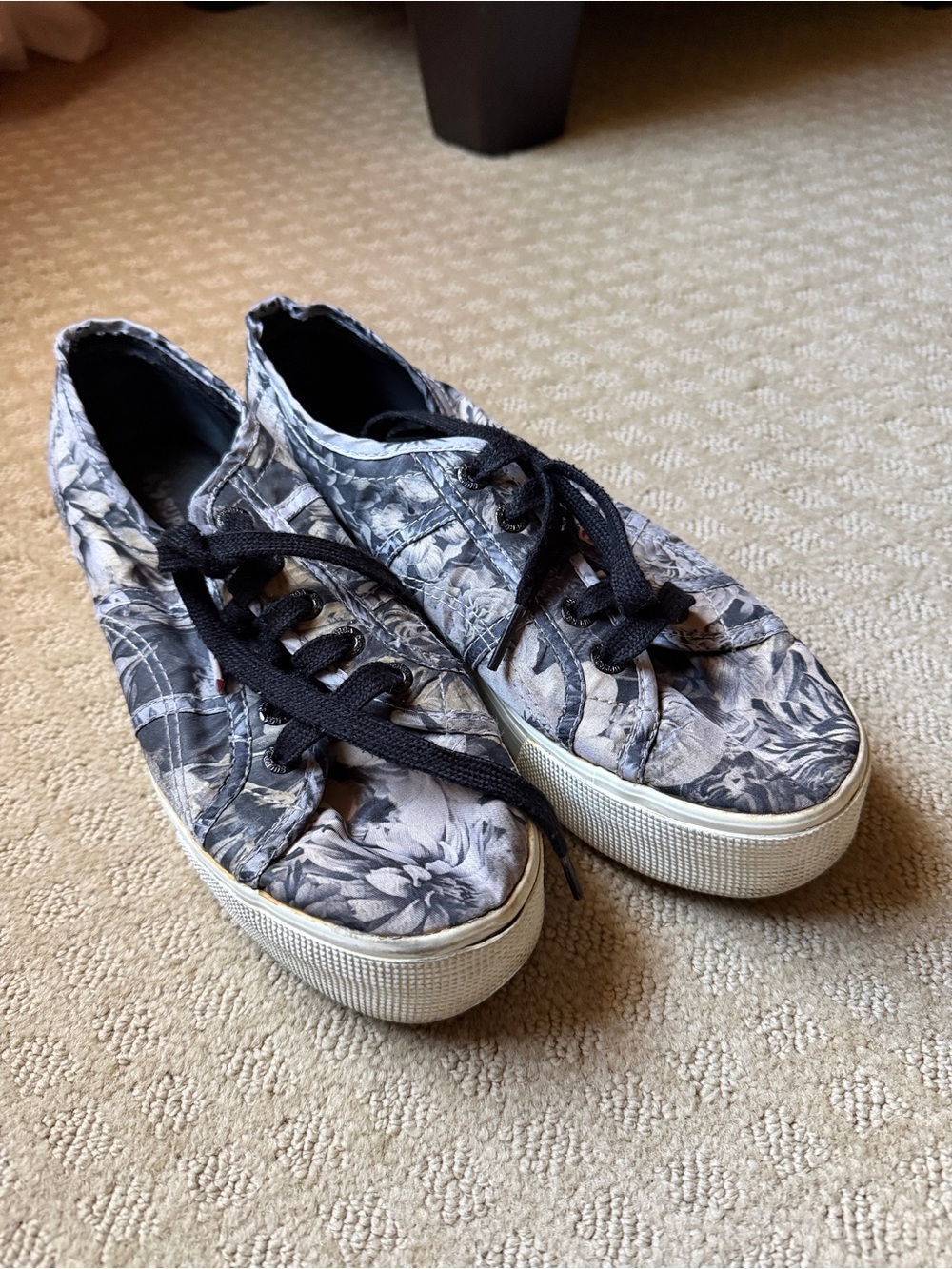 Superga Floral Canvas Platform Sneakers - Black/Gray